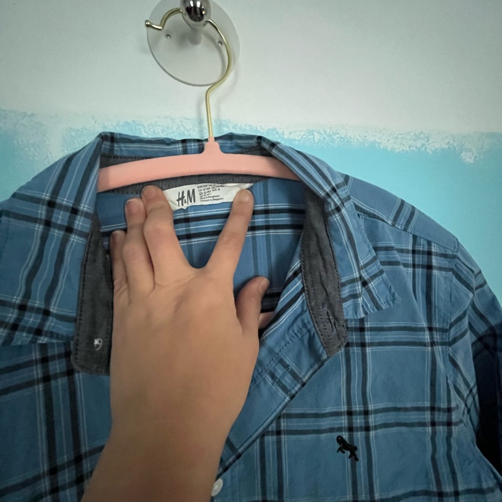 H&M Blue Plaid Long Sleeve Boys Shirt